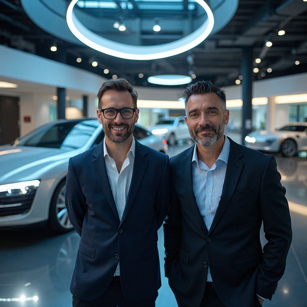 Fundadores de AutoArgentina en showroom moderno